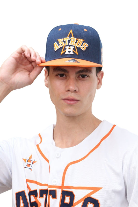 Front view of Houston team baseball cap in orange and navy