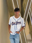 New York 22 Fan Baseball Jersey – White Mesh Button Up, Blue & Orange Trim