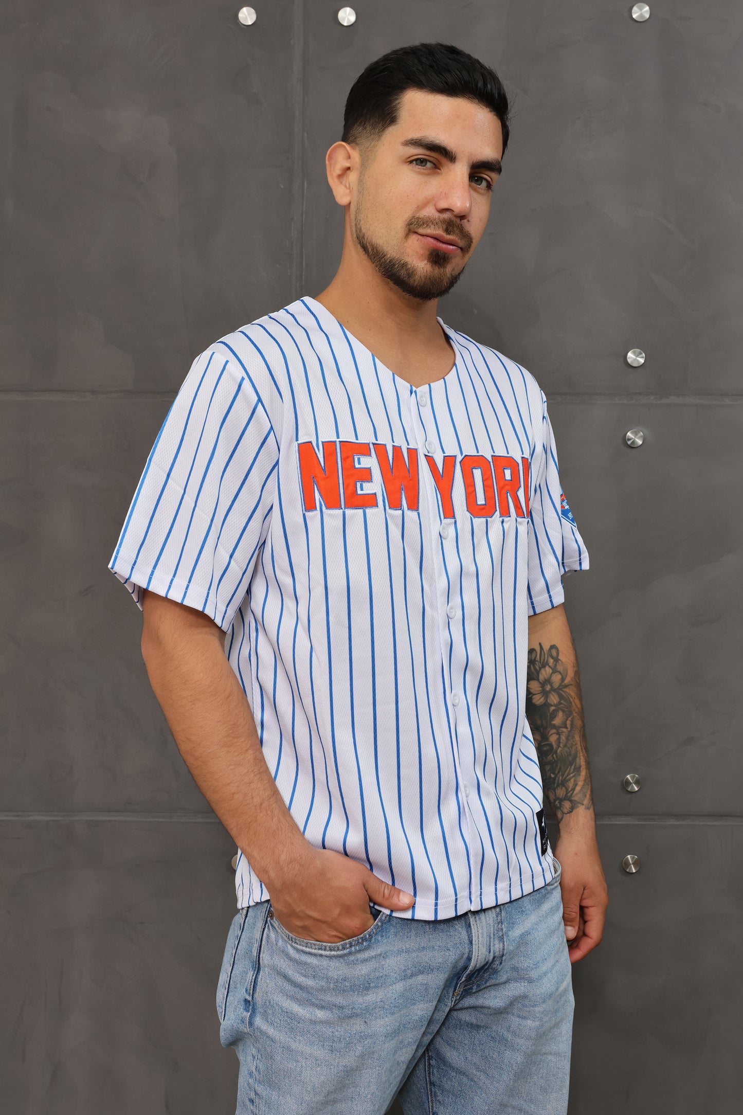 New York # 12 Baseball Jersey –Blue  White Stripe Fans Edition | Unisex