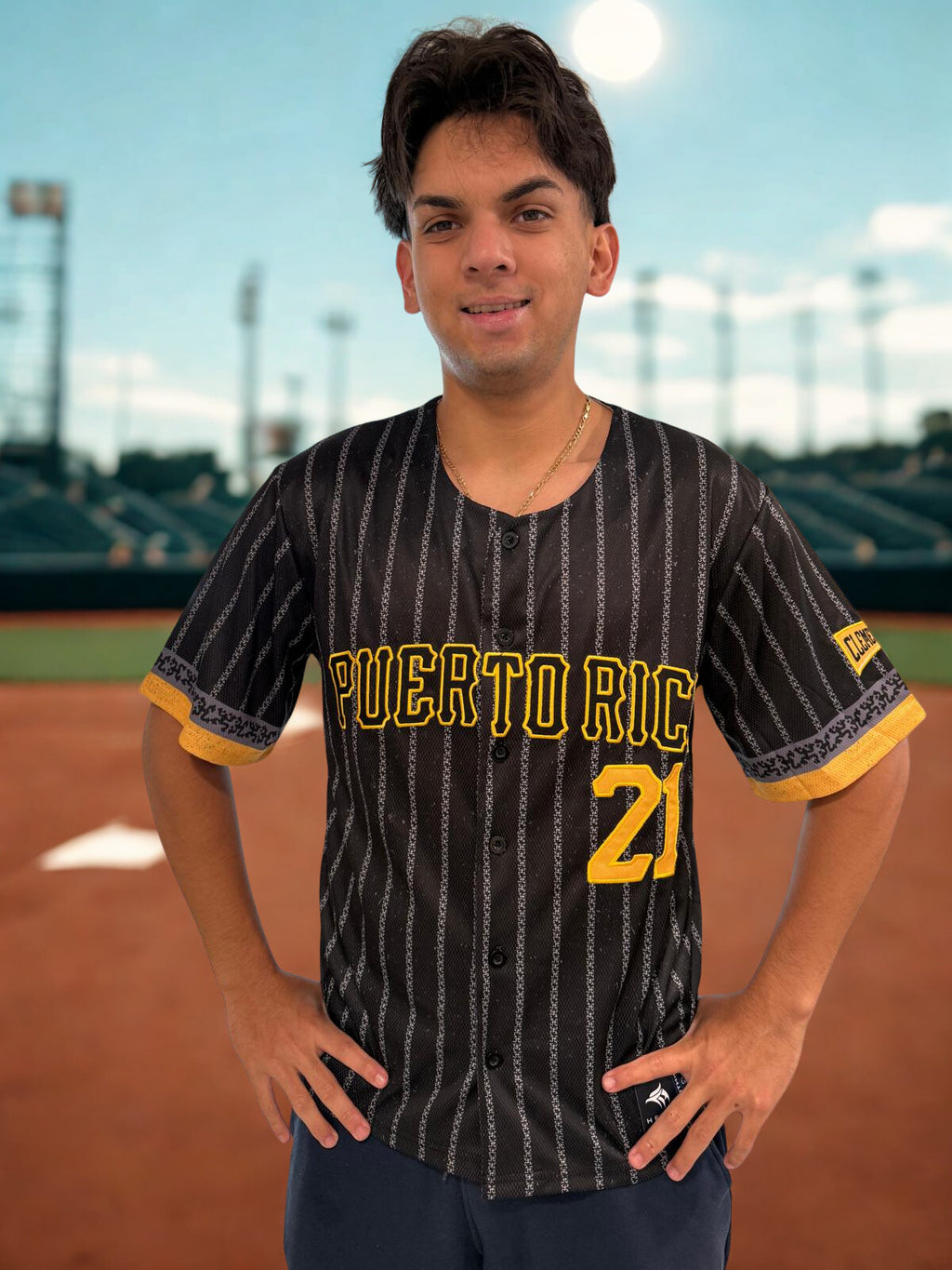Puerto Rico Clemente Coqui Black & Gold Baseball Jersey