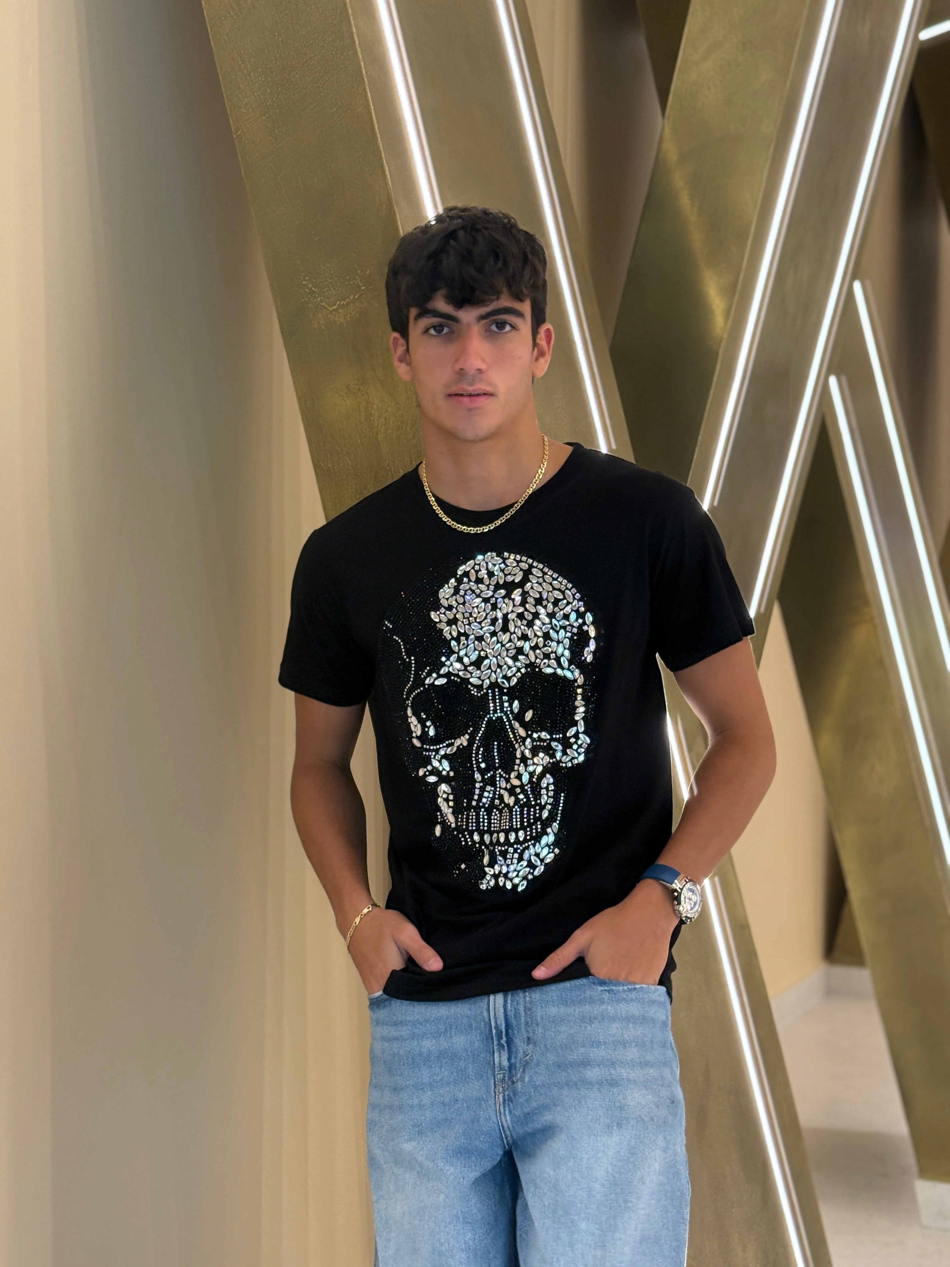 Crystal Skull Black Rhinestone T-Shirt
