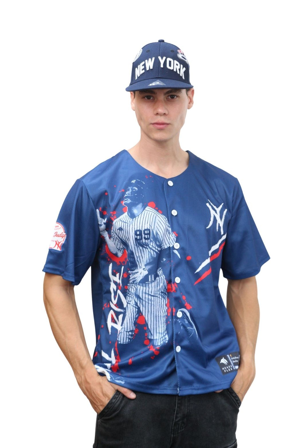 Baseball jersey #99 All Rise | Blue Short Sleeve V-neck NY Embroidery |outh-Adult
