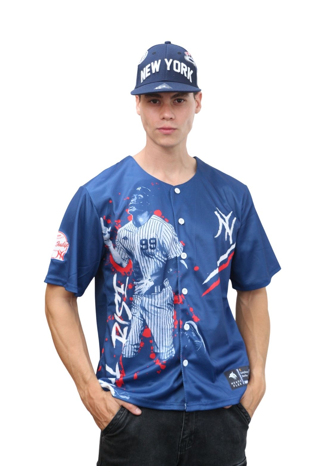 Blue baseball streetwear jersey with premium embroidery