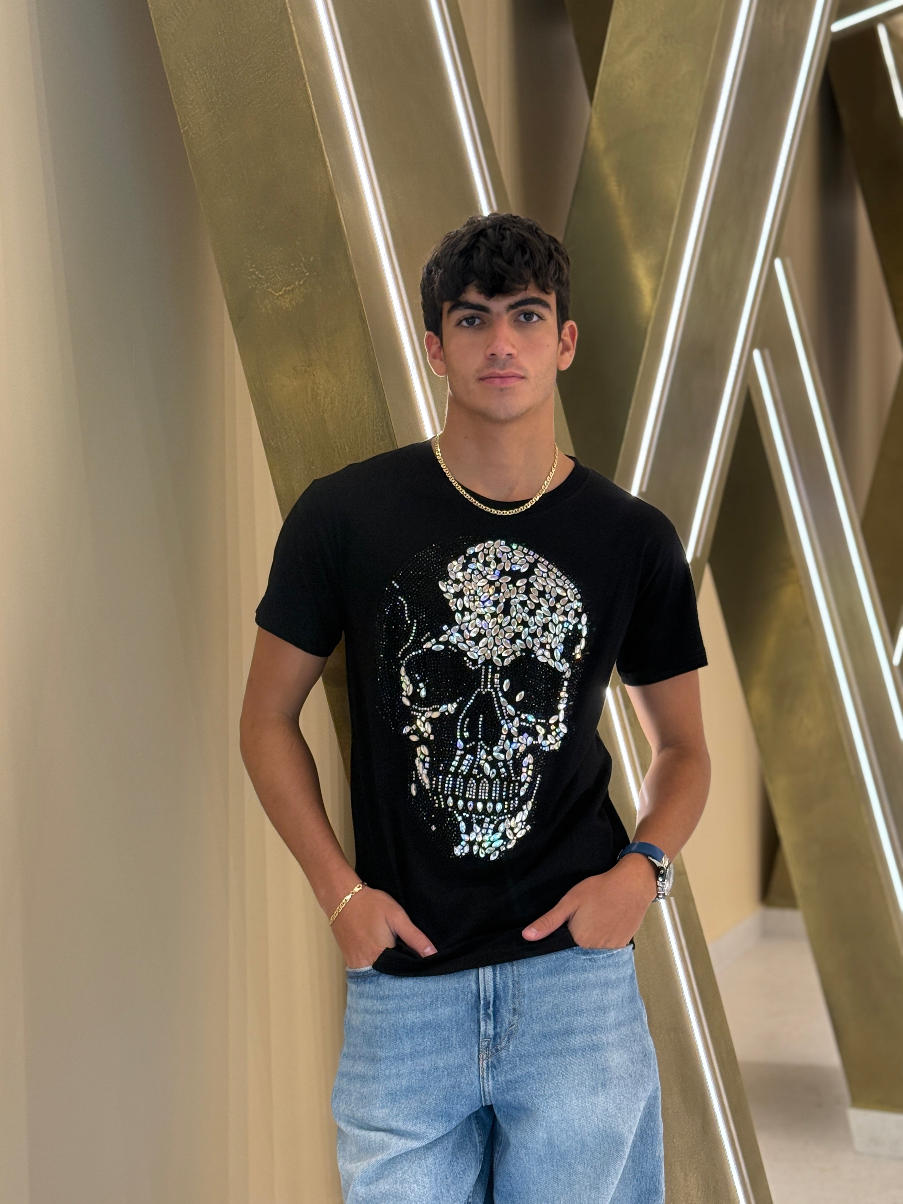 Crystal Skull Black Rhinestone T-Shirt