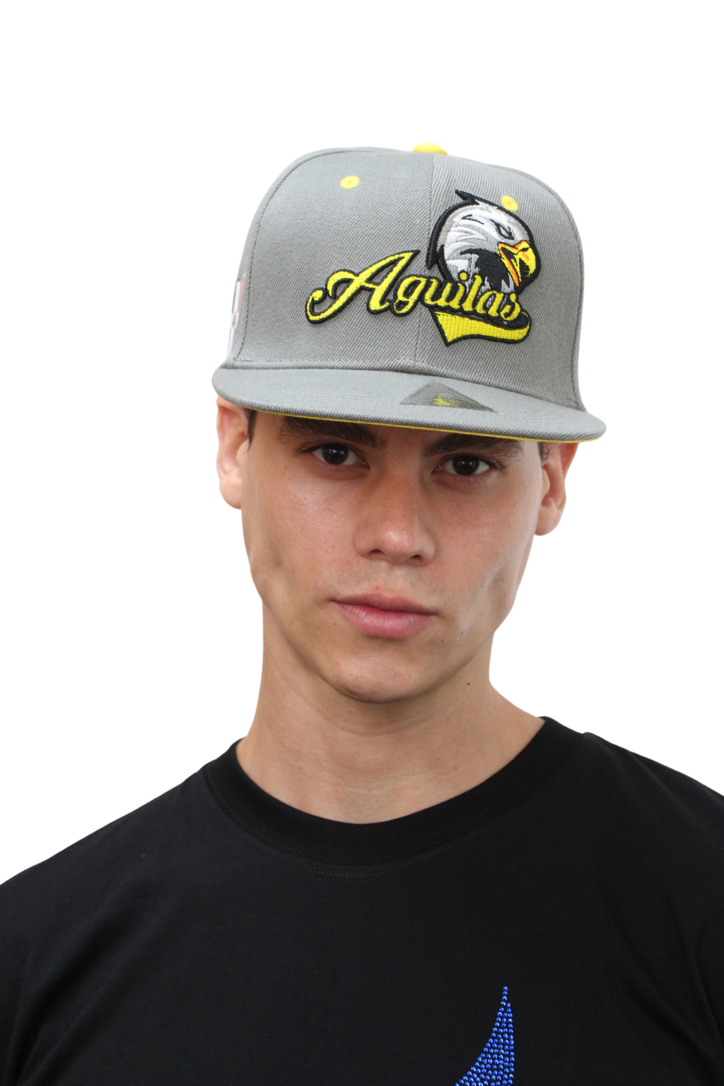 Model wearing Gray Águilas Cibaeñas Snapback Cap front view

