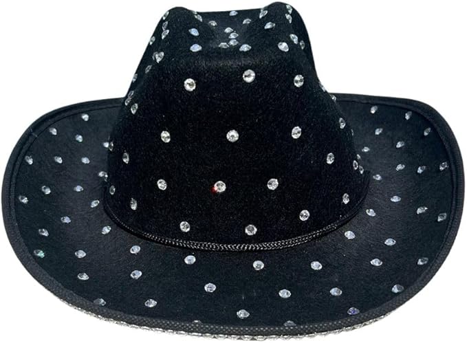 Black Rhinestone Cowboy Hat – Sparkling Western Festival Hat for Women & Men