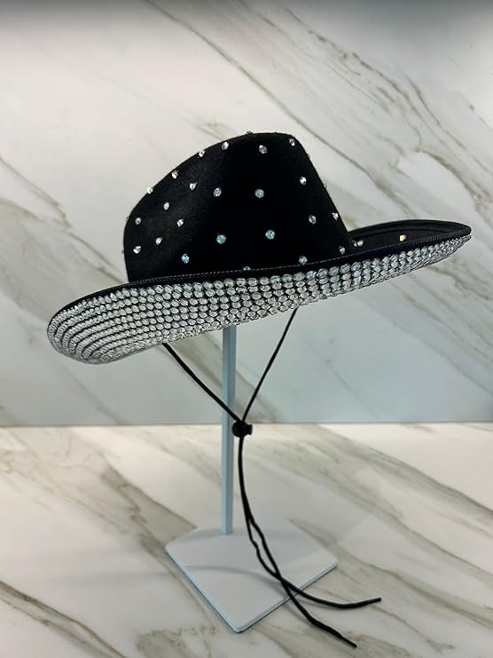 Black Rhinestone Cowboy Hat – Sparkling Western Festival Hat for Women & Men