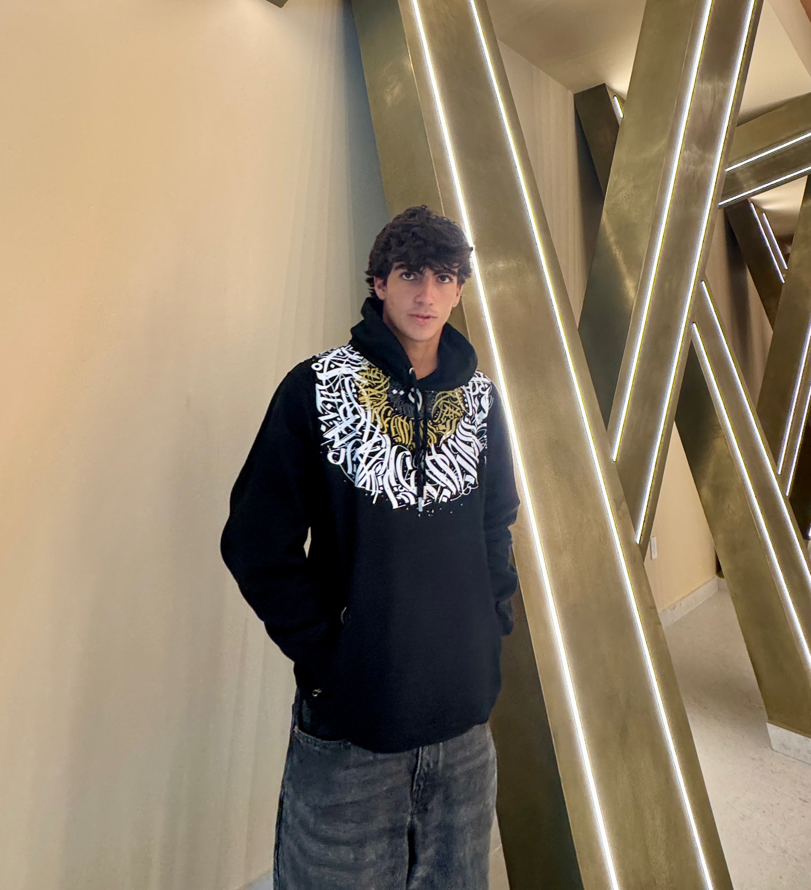 Black Graphic Cotton Hoodie – 100% Peruvian Cotton, Cozy Winter Pullover (HyoeCrew)