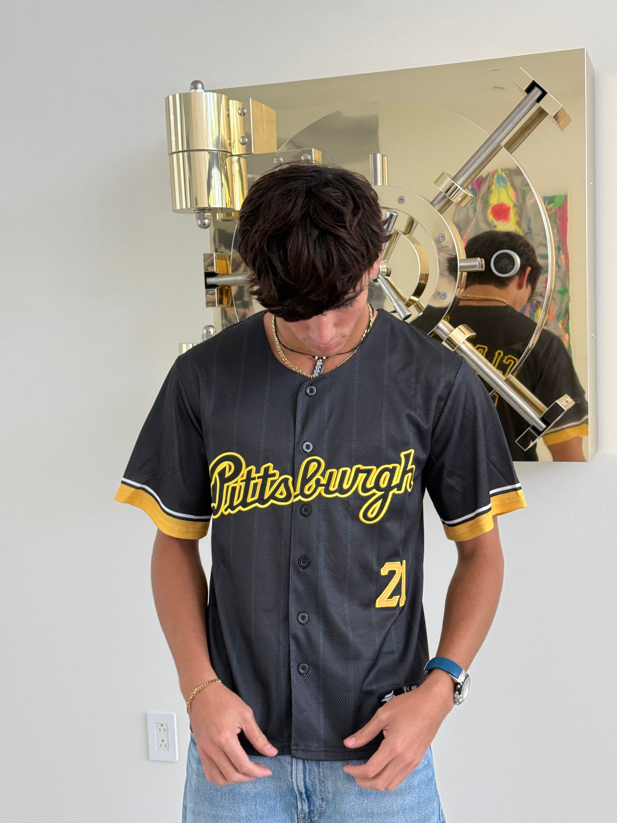 Pittsburgh 21 Legacy Embroidered Baseball Jersey – Black & Gold