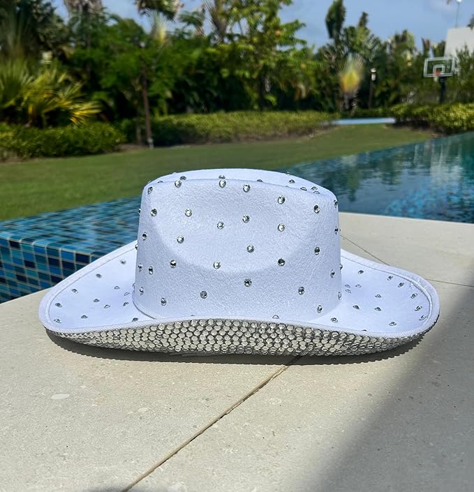 White Rhinestone Cowboy Hat – Sparkly Festival and Party Western Hat