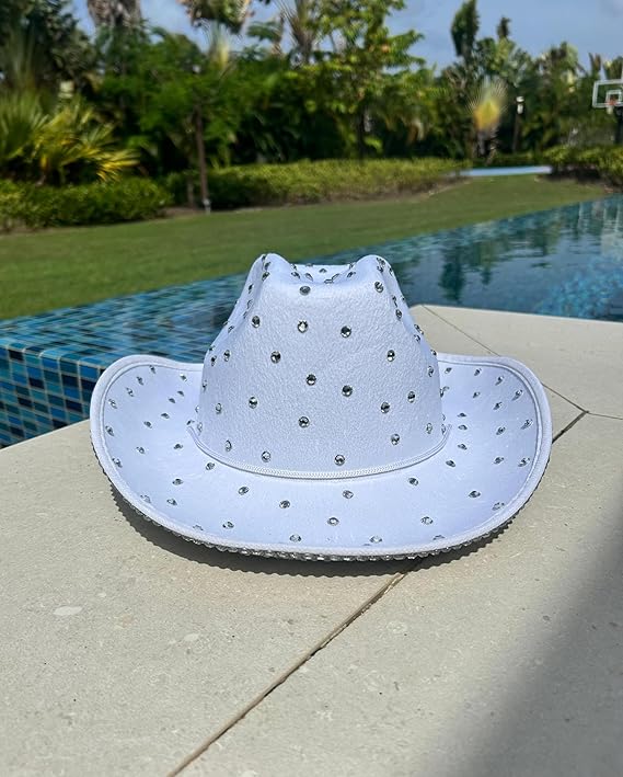 White Rhinestone Cowboy Hat – Sparkly Festival and Party Western Hat