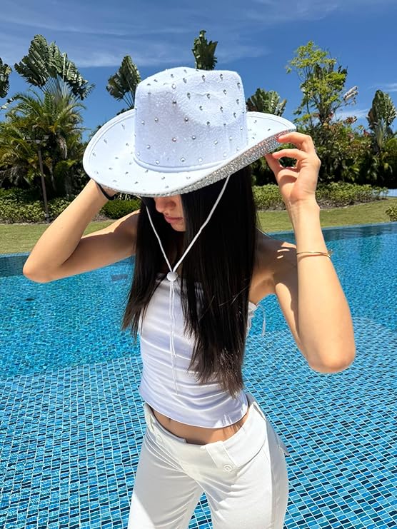 White Rhinestone Cowboy Hat – Sparkly Festival and Party Western Hat