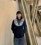 Black Graphic Cotton Hoodie – 100% Peruvian Cotton, Cozy Winter Pullover (HyoeCrew)