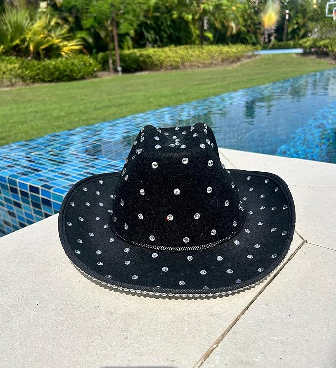 Black Rhinestone Cowboy Hat – Sparkling Western Festival Hat for Women & Men Main image