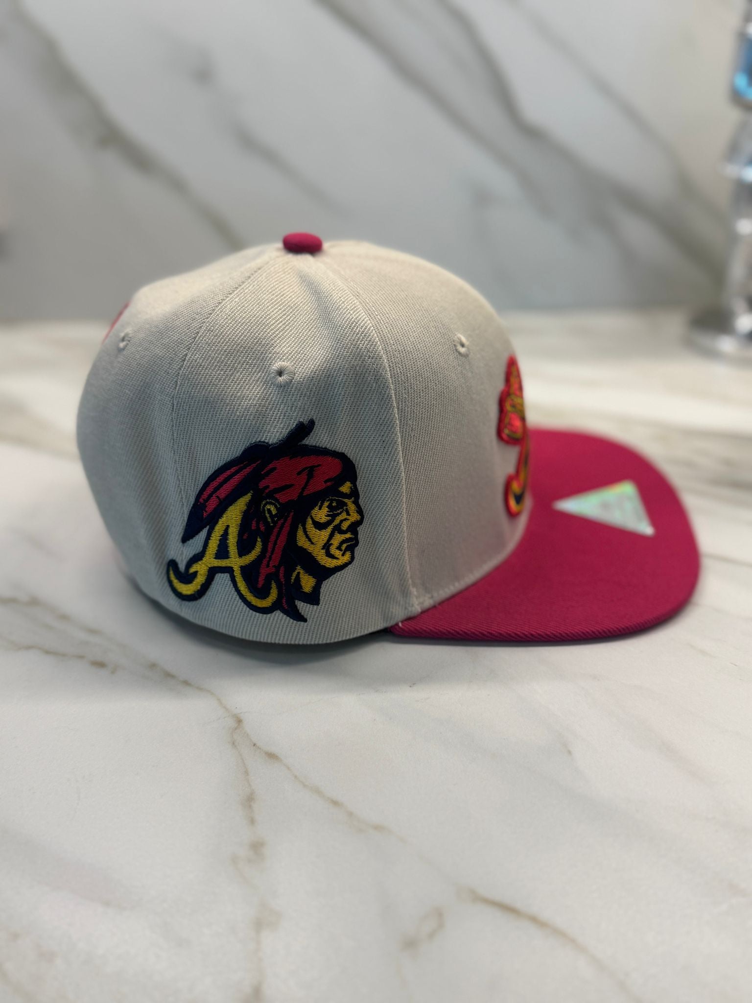 City of Atlanta Baseball Cap - Beige with Red Flatbill | Embroidery & Iconic Eagle Symbol