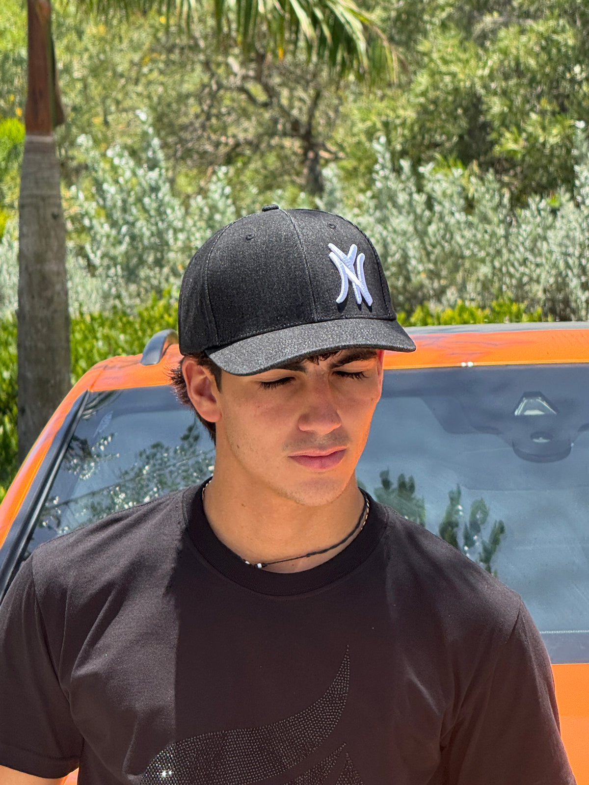 NY Black Denim Hat Curved Brim
