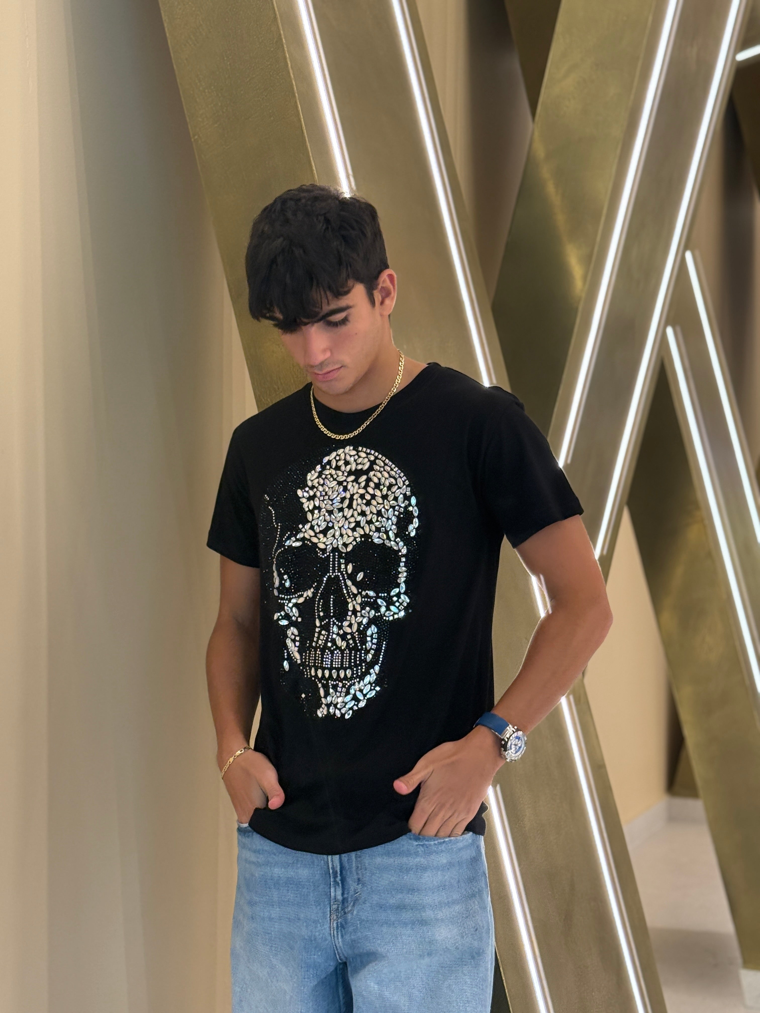 Crystal Skull Black Rhinestone T-Shirt