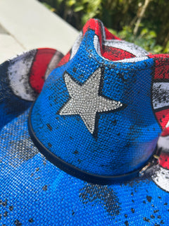 Blue sequin shoe with a star design on a matching fabric background