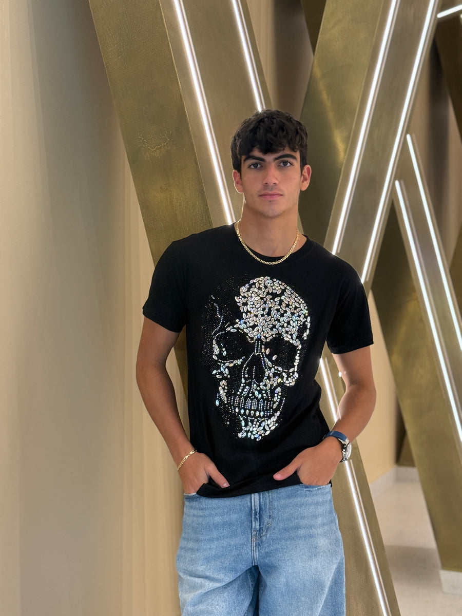 Crystal Skull Black Rhinestone T-Shirt