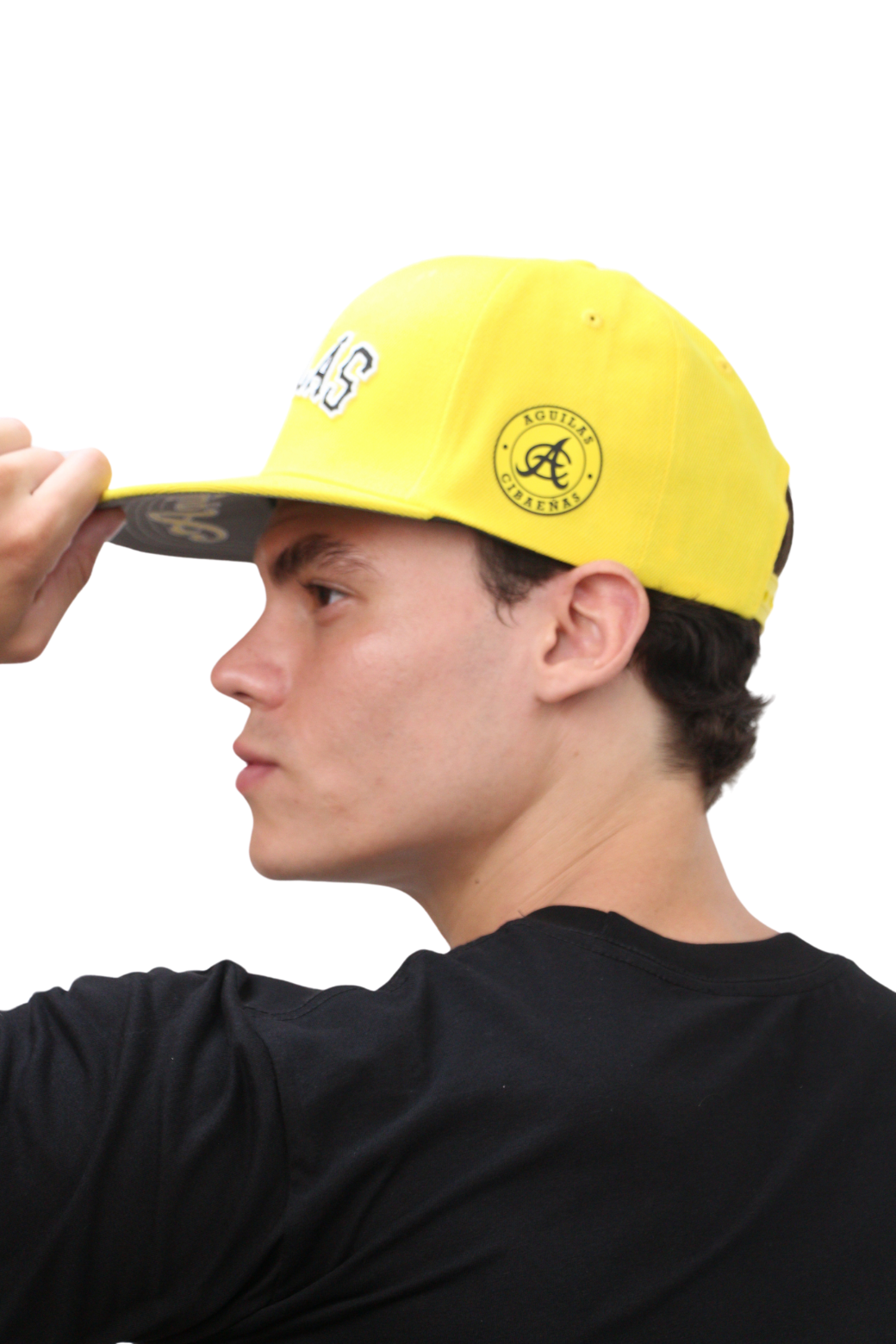 Side view showing Dominican flag patch on Águilas Cibaeñas cap

