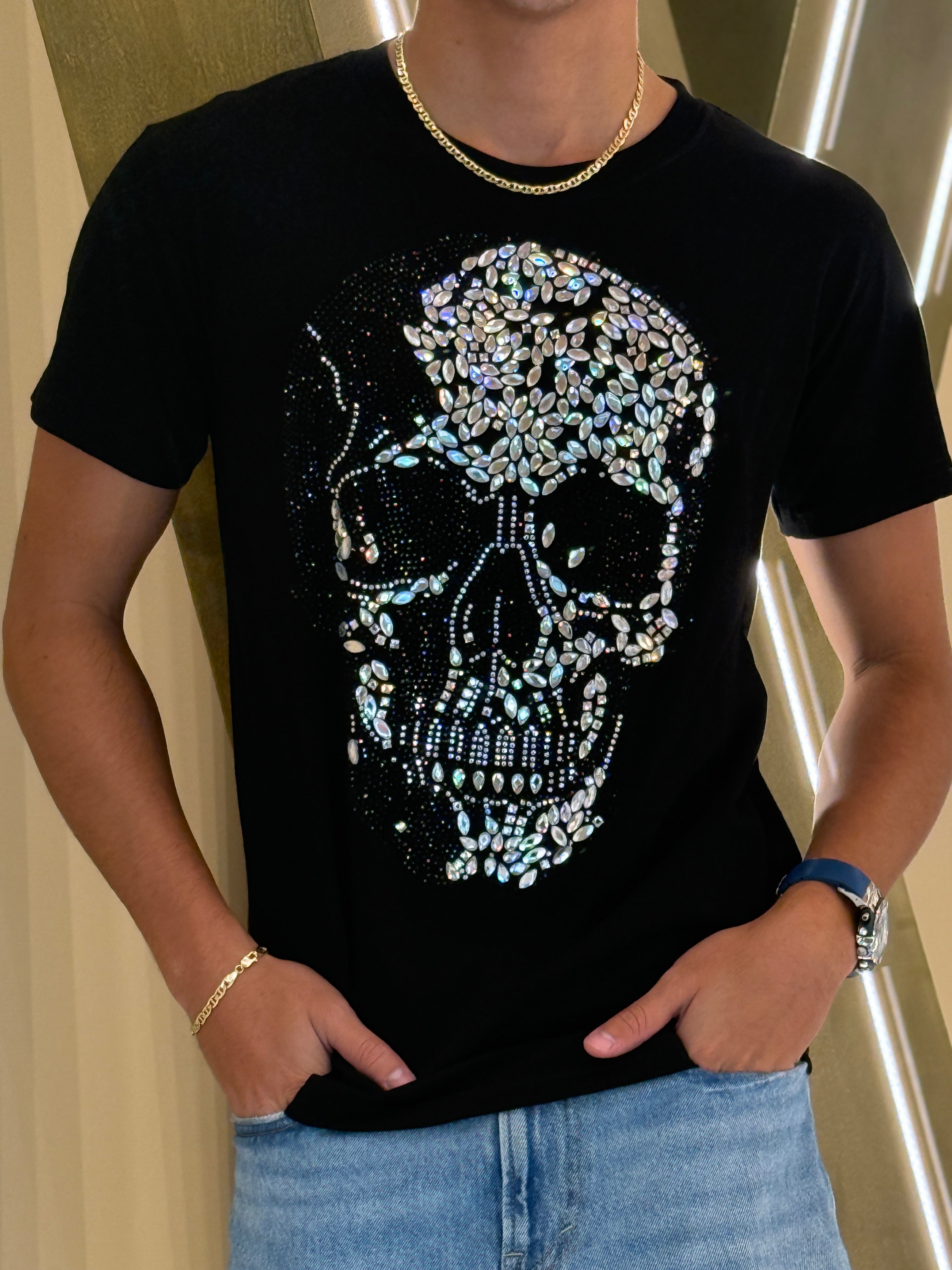 Crystal Skull Black Rhinestone T-Shirt