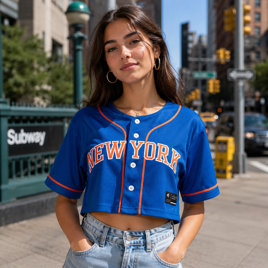 New York City Crop Baseball Jersey – Women’s Blue