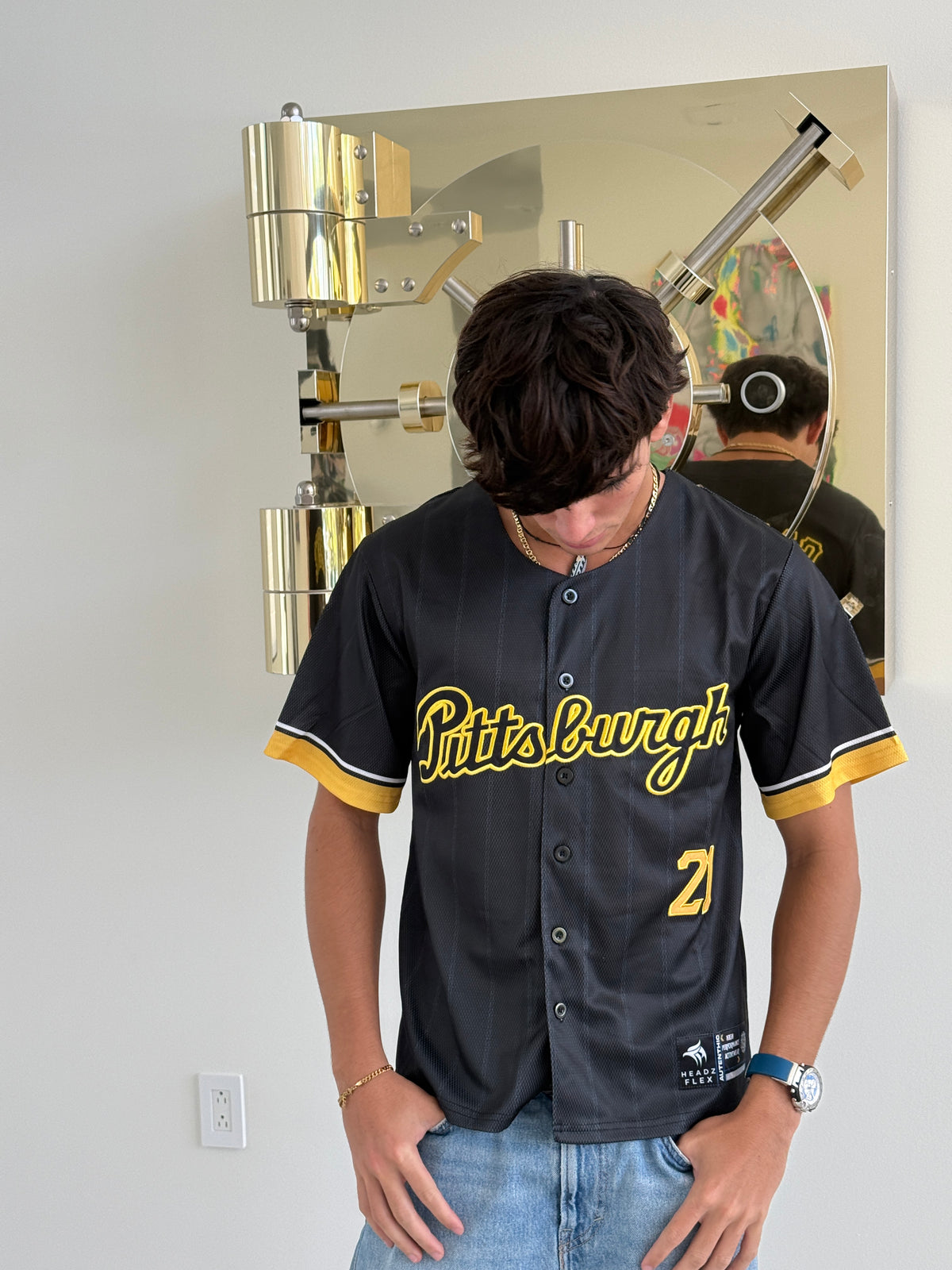 Pittsburgh 21 Legacy Embroidered Baseball Jersey – Black & Gold