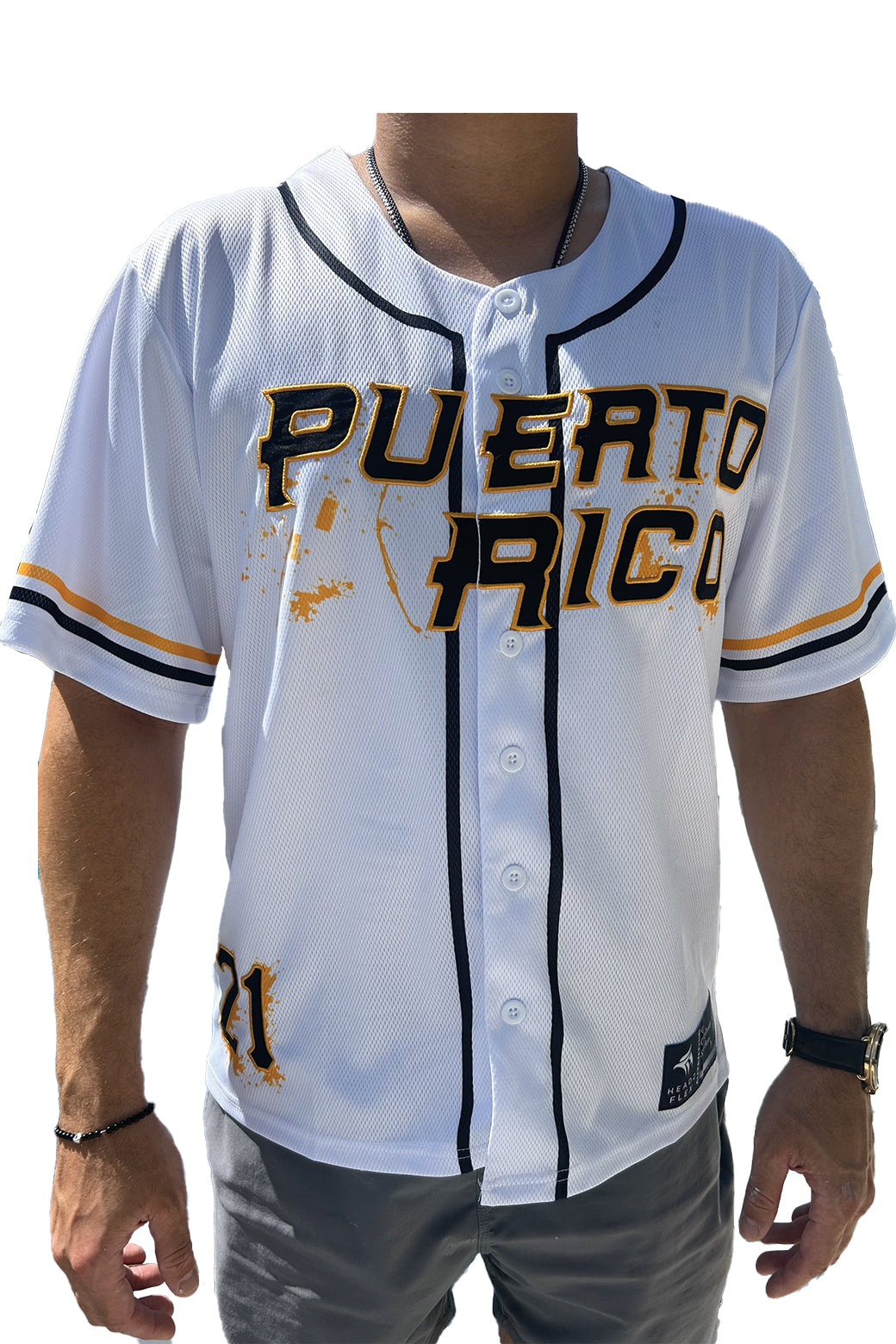 Puerto Rico GOAT Baseball Jersey – Tribute to Roberto Clemente in Premium White | Headzflex