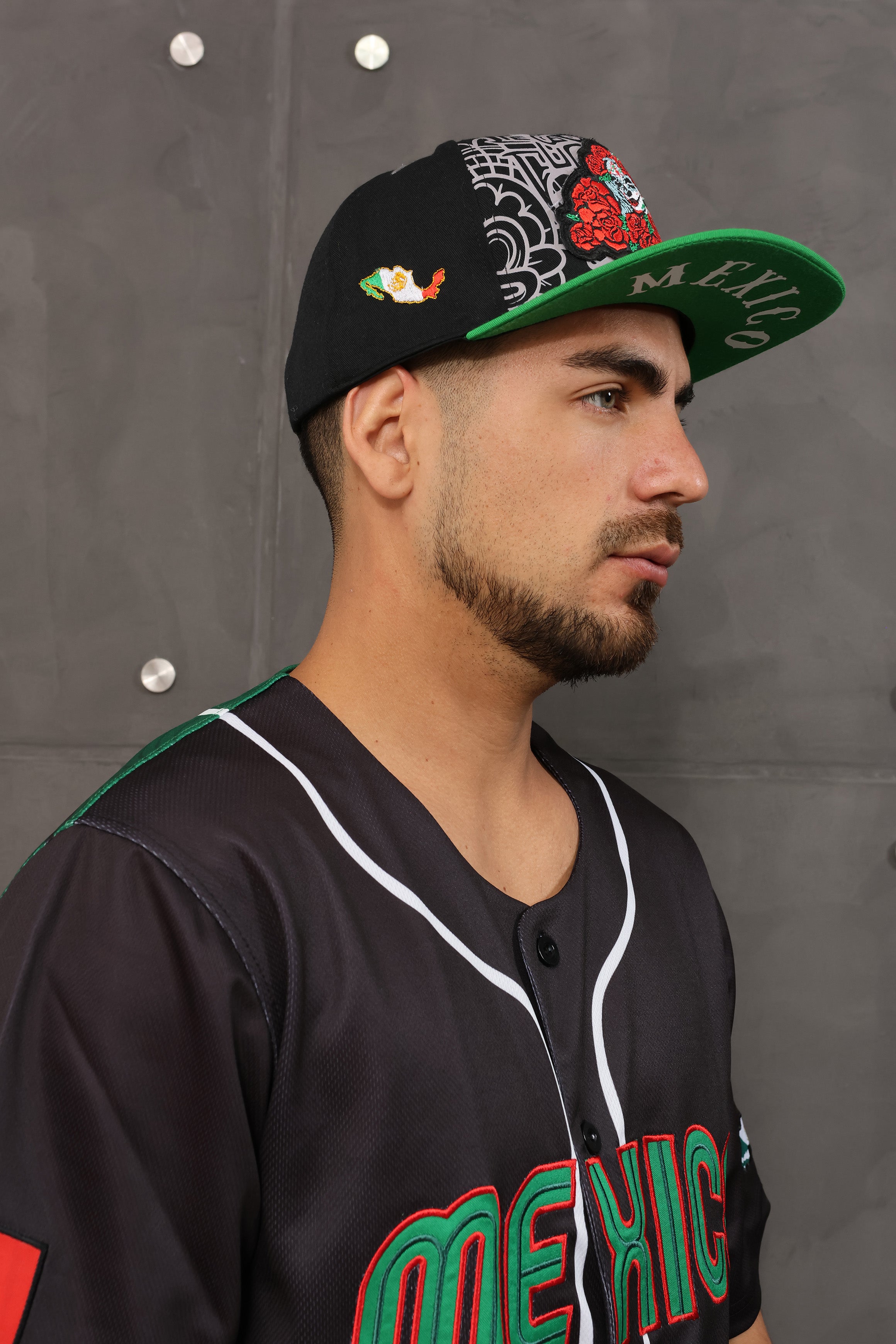 Katrina Cap Mexico – Black 3D Embroidery, Mexico Map & Maya Symbols, High Crown Snapback, Flatbill