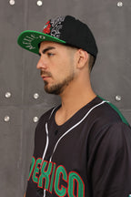 Katrina Cap Mexico – Black 3D Embroidery, Mexico Map & Maya Symbols, High Crown Snapback, Flatbill