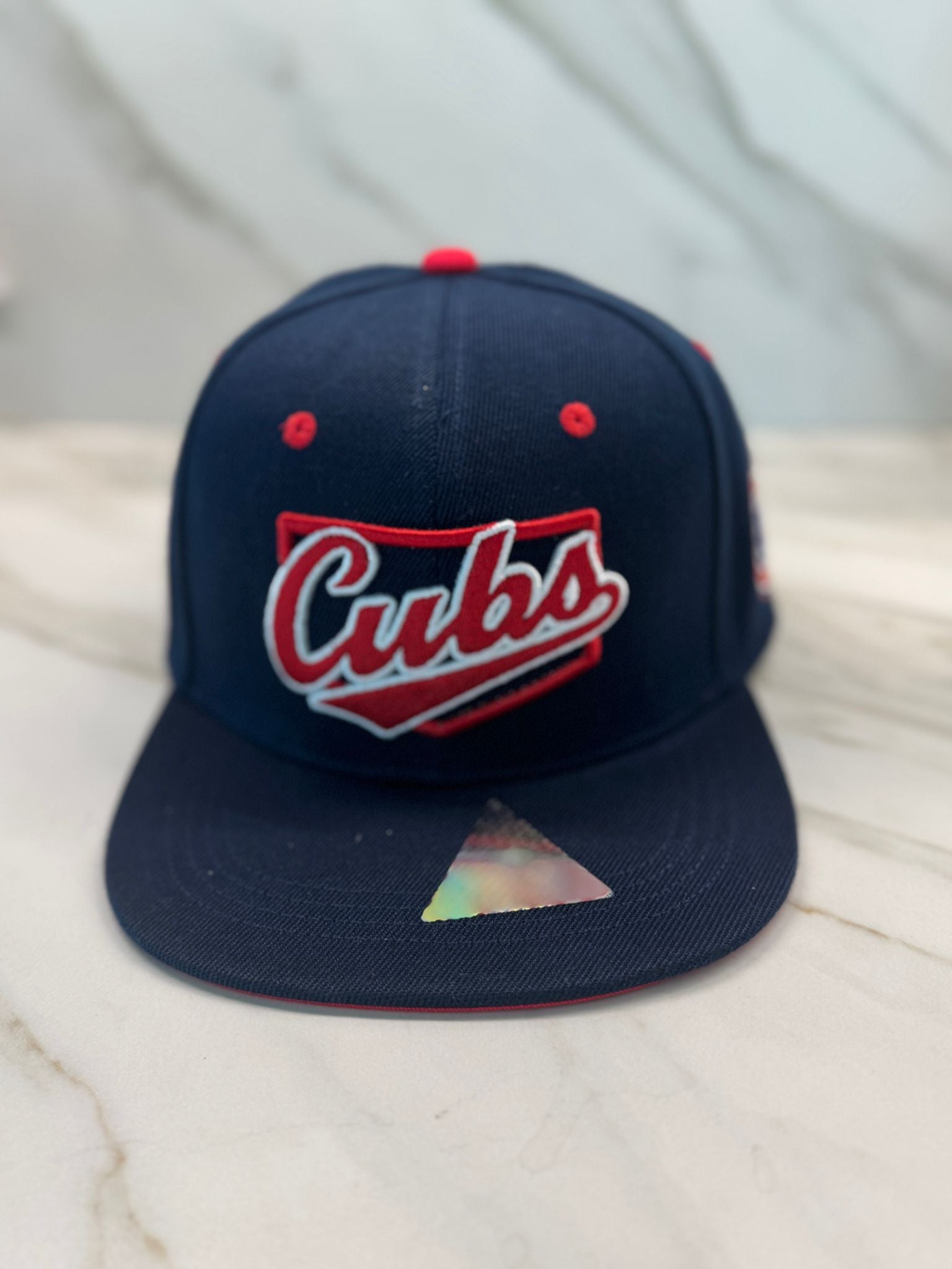 Chicago Diamond Script Navy/Red Snapback Hat