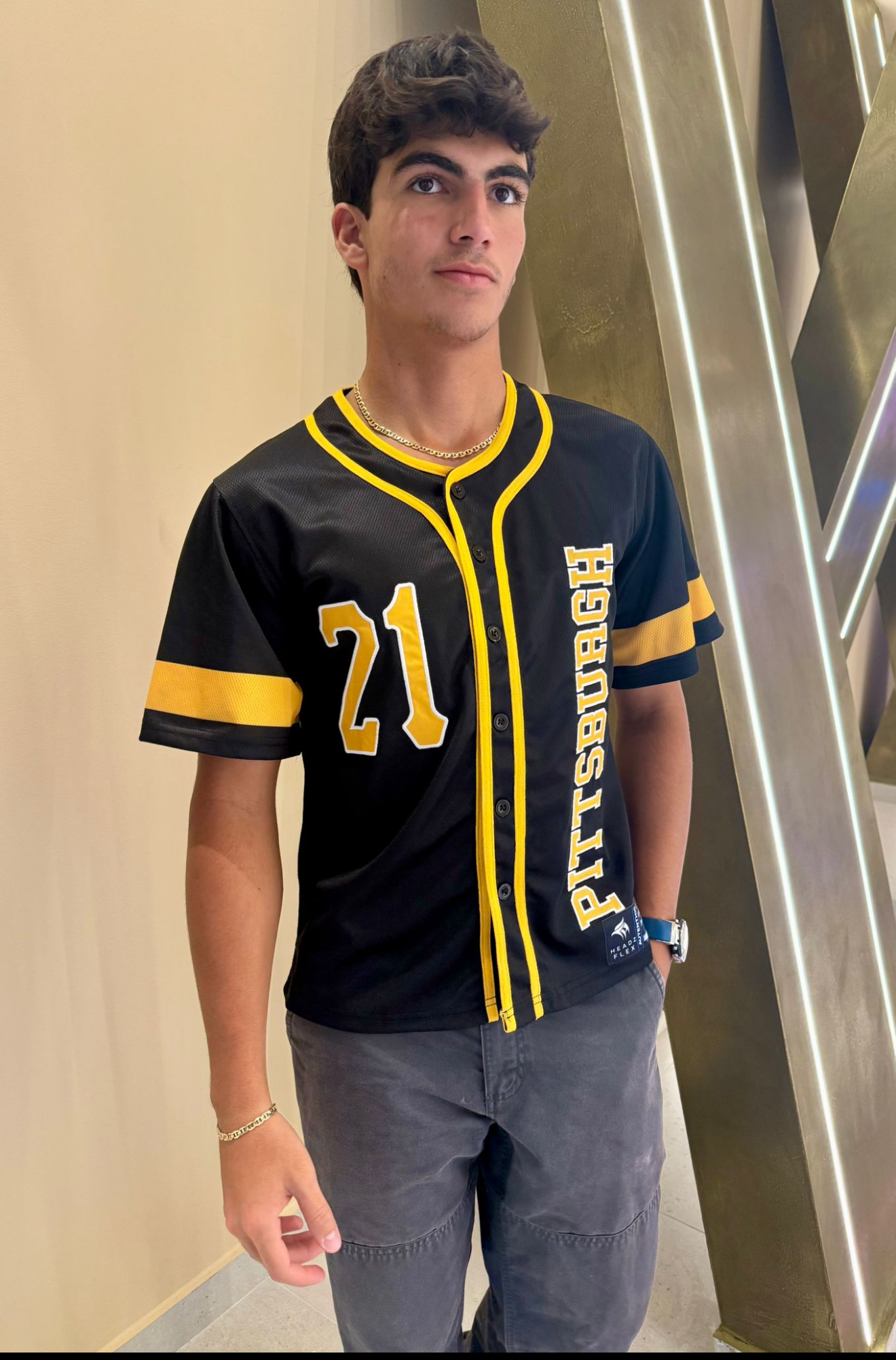 Pittsburgh 21 Black/White Baseball Jersey in Classic Black and Gold
