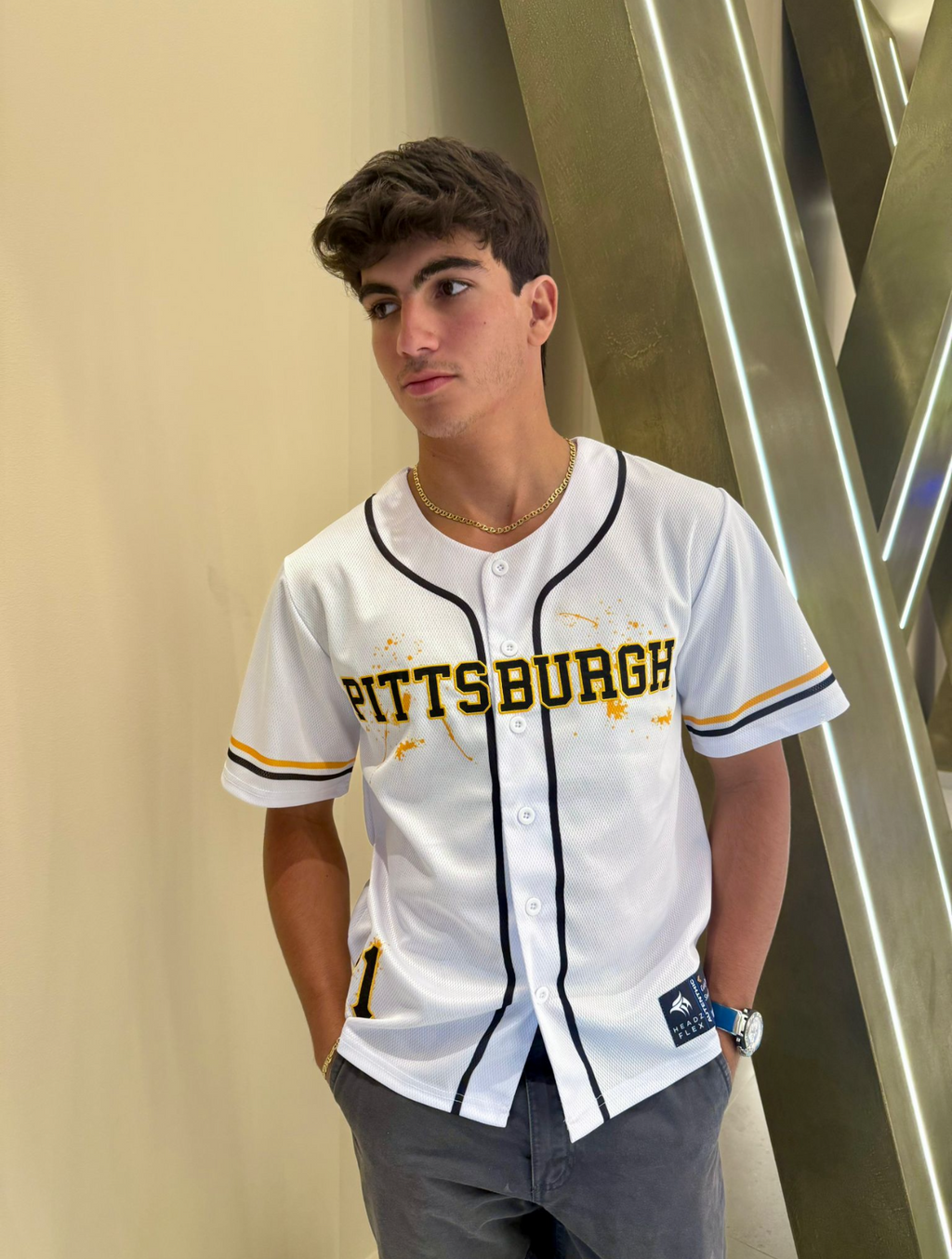 Pittsburgh 21 Black/White Baseball Jersey in Classic Black and Gold