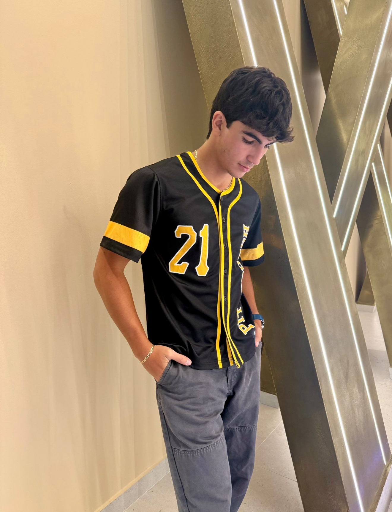 Pittsburgh 21 Black/White Baseball Jersey in Classic Black and Gold