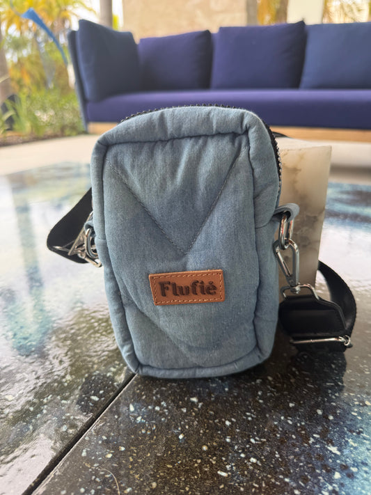 Light Denim Microgel Padded Phone Bag – Sleek, Strong & Modern by Flufie