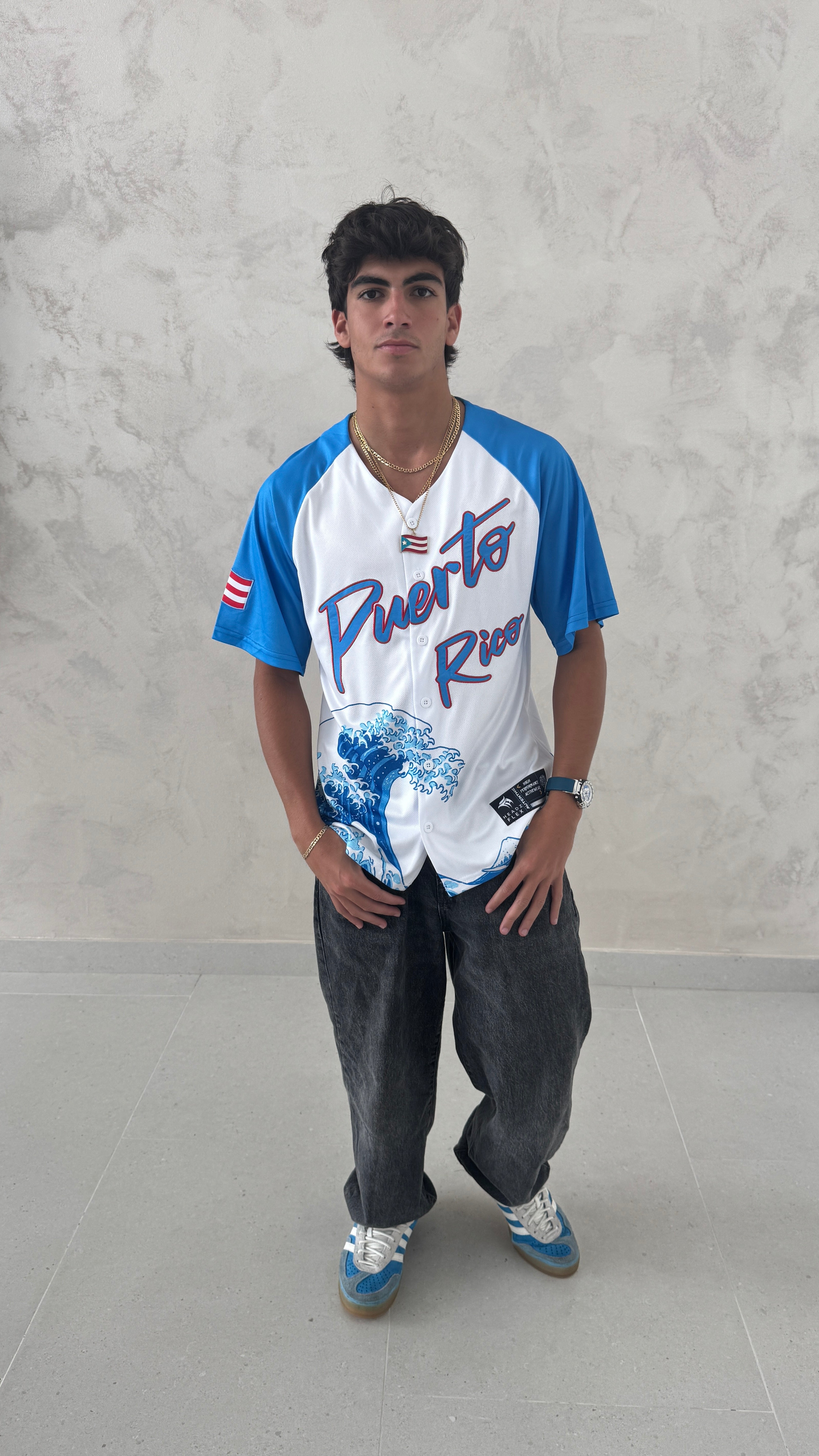 Puerto Rico Baseball Jersey – Blue & White Wave Edition