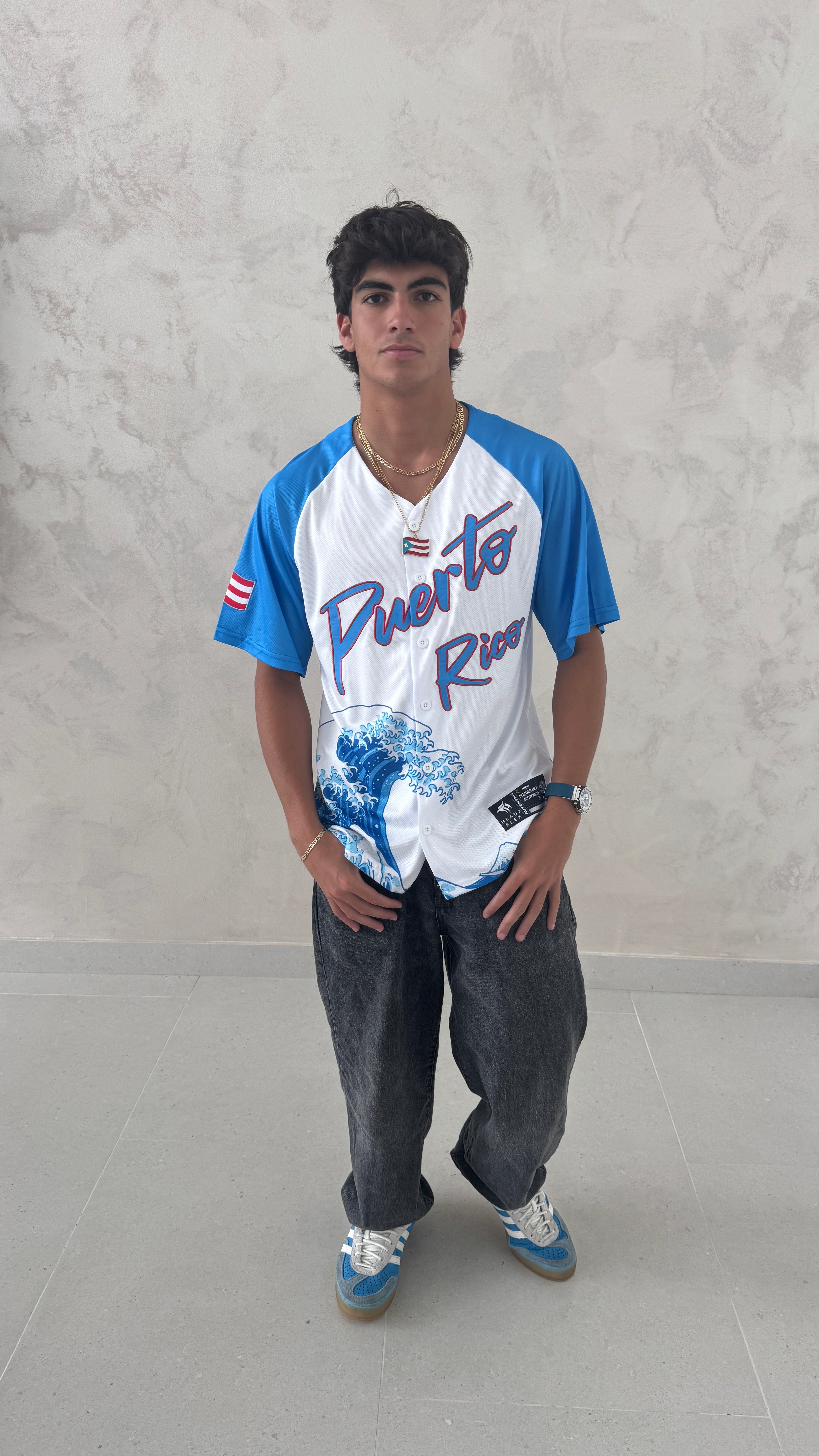 Puerto Rico Baseball Jersey – Blue & White Wave Edition