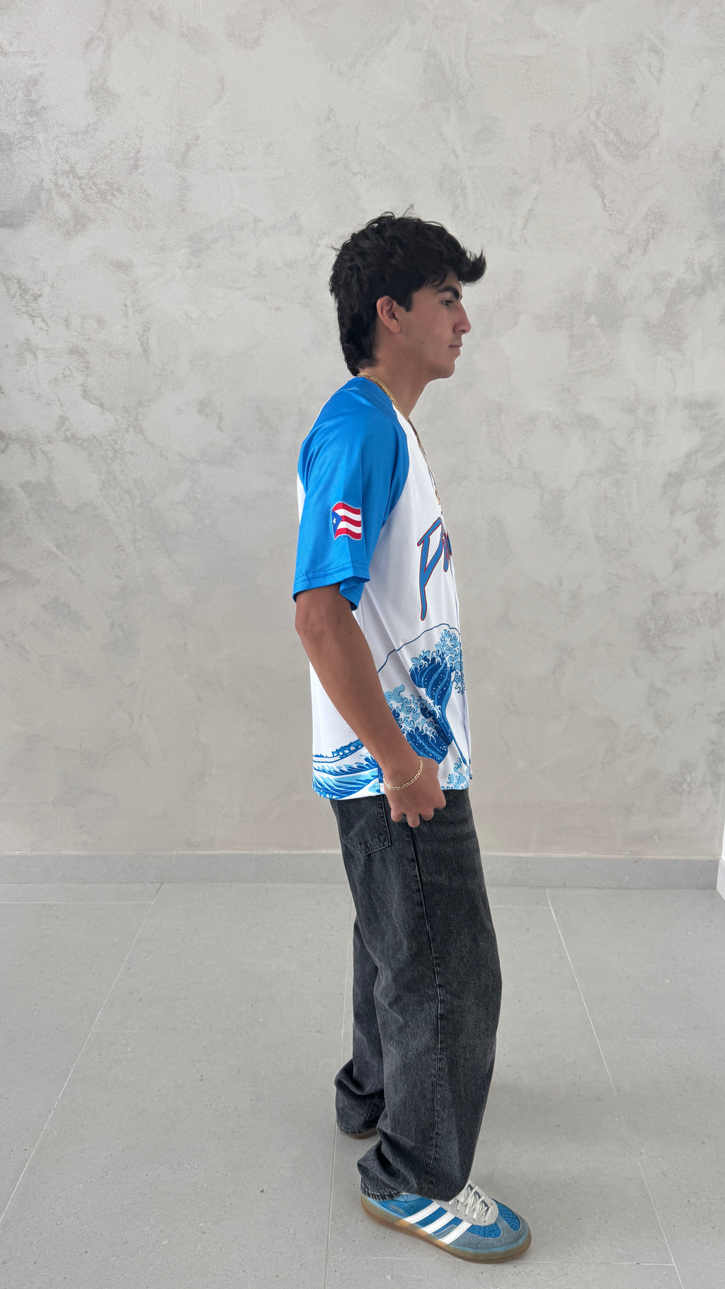 Puerto Rico Baseball Jersey – Blue & White Wave Edition