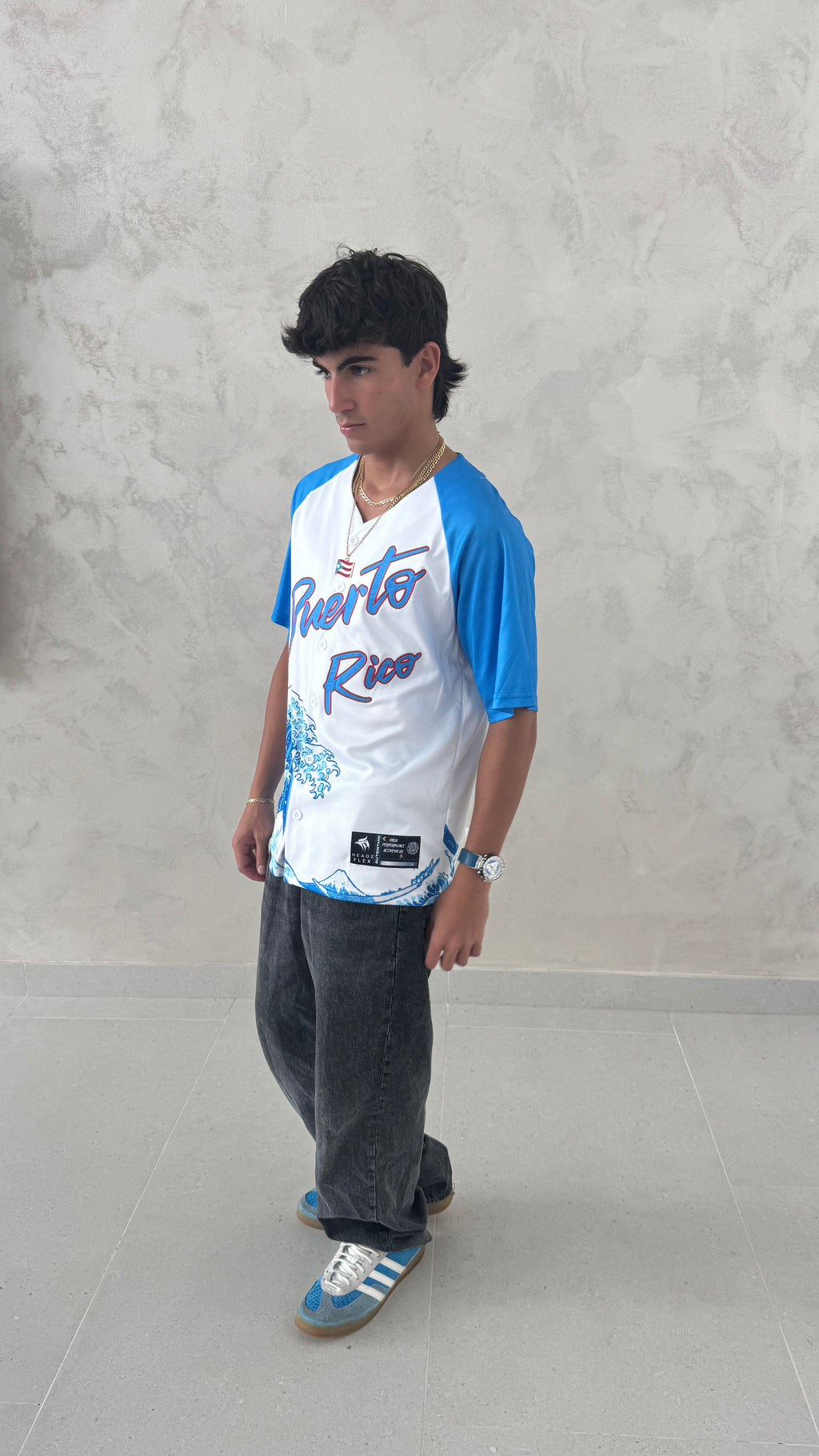 Puerto Rico Baseball Jersey – Blue & White Wave Edition