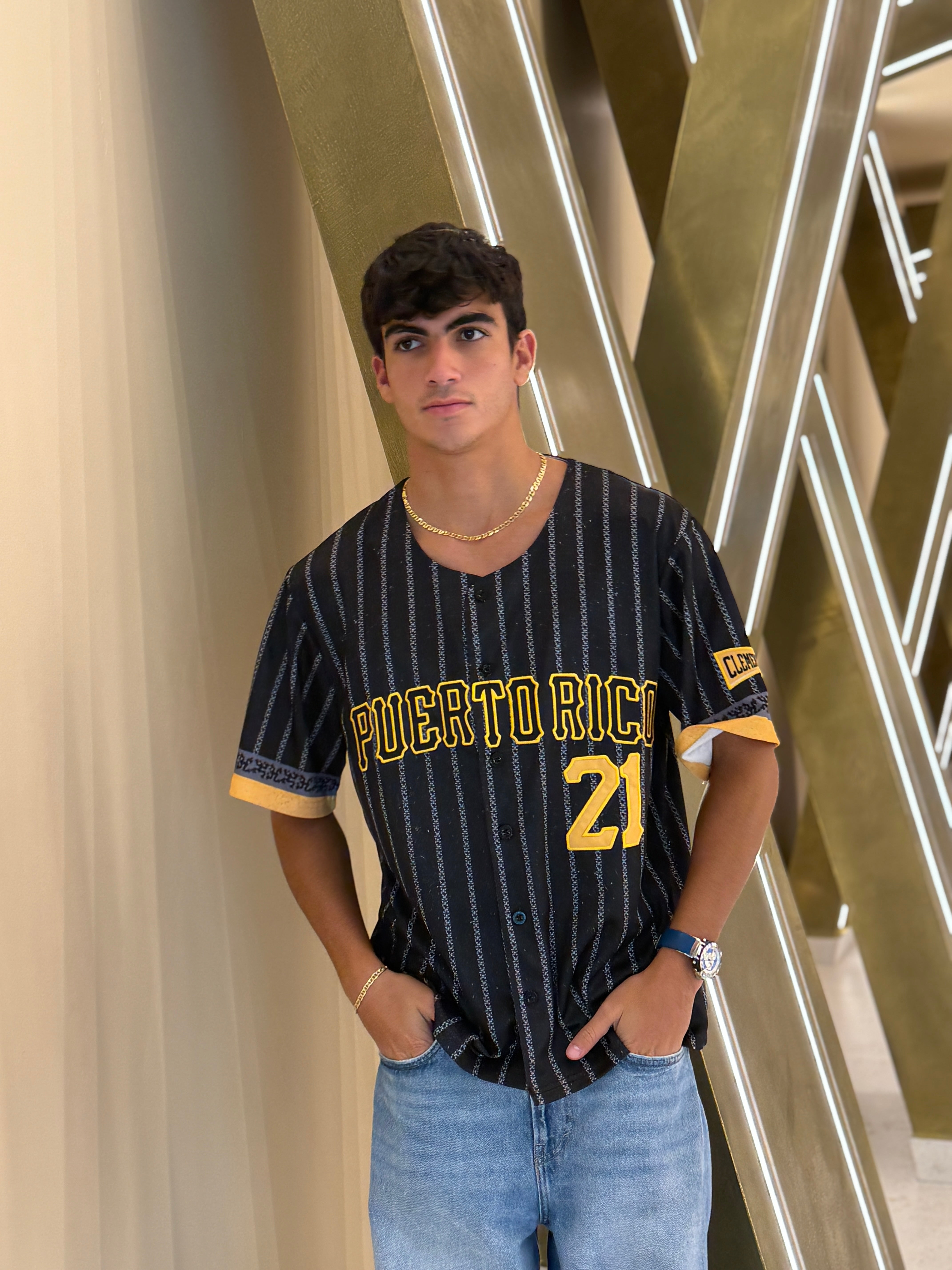 Puerto Rico Clemente Coqui Black & Gold Baseball Jersey Secondary image