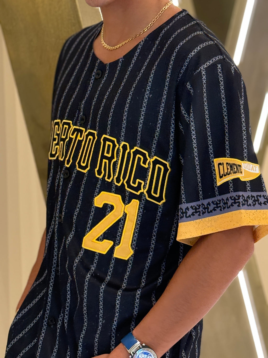 Puerto Rico Clemente Coqui Black & Gold Baseball Jersey
