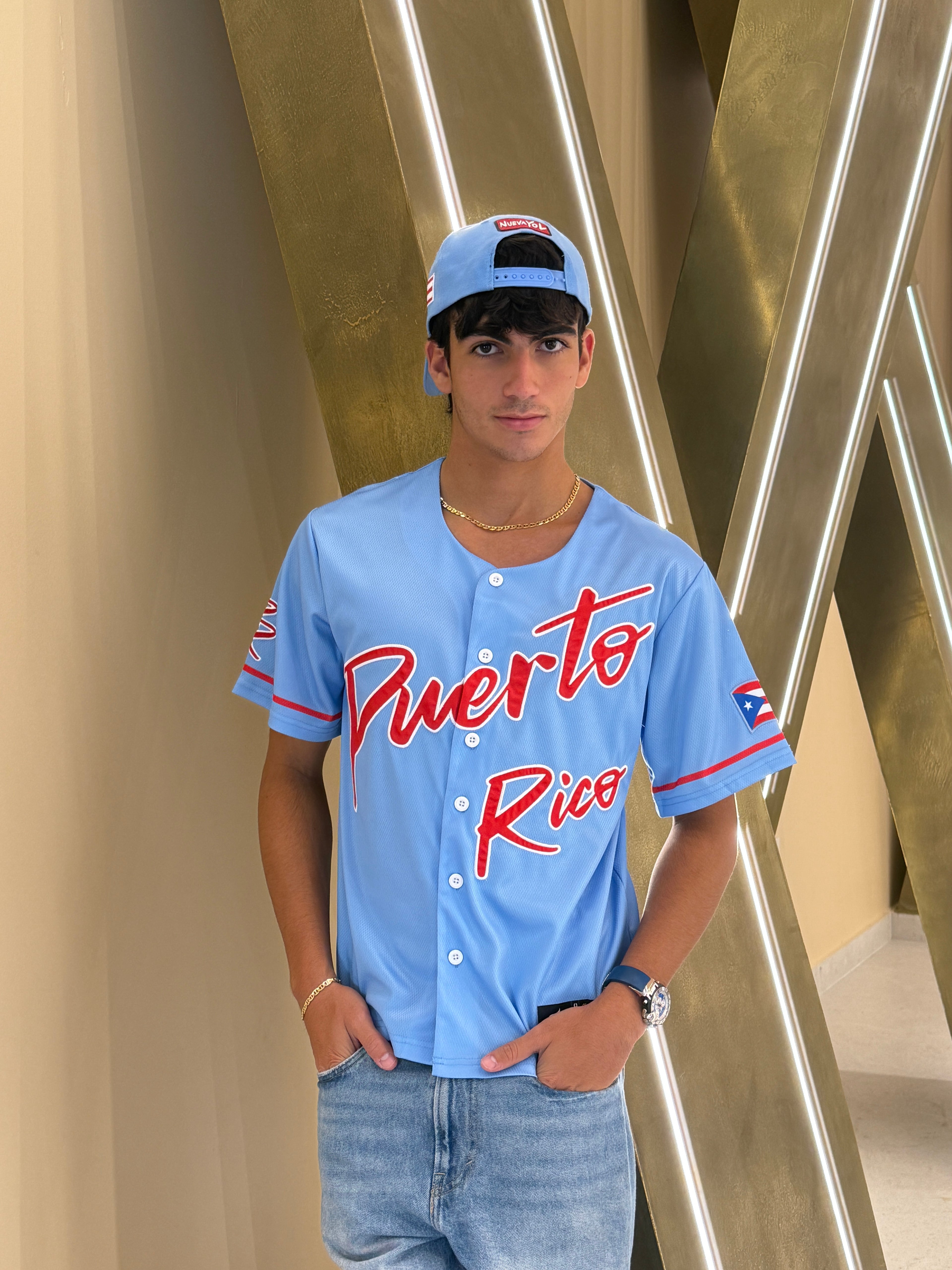 Puerto Rico Sky Blue V26  Embroidered Baseball Jersey
