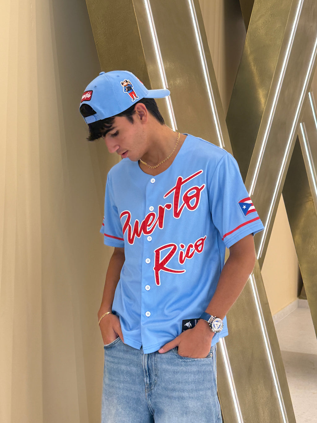 Puerto Rico Sky Blue V26  Embroidered Baseball Jersey