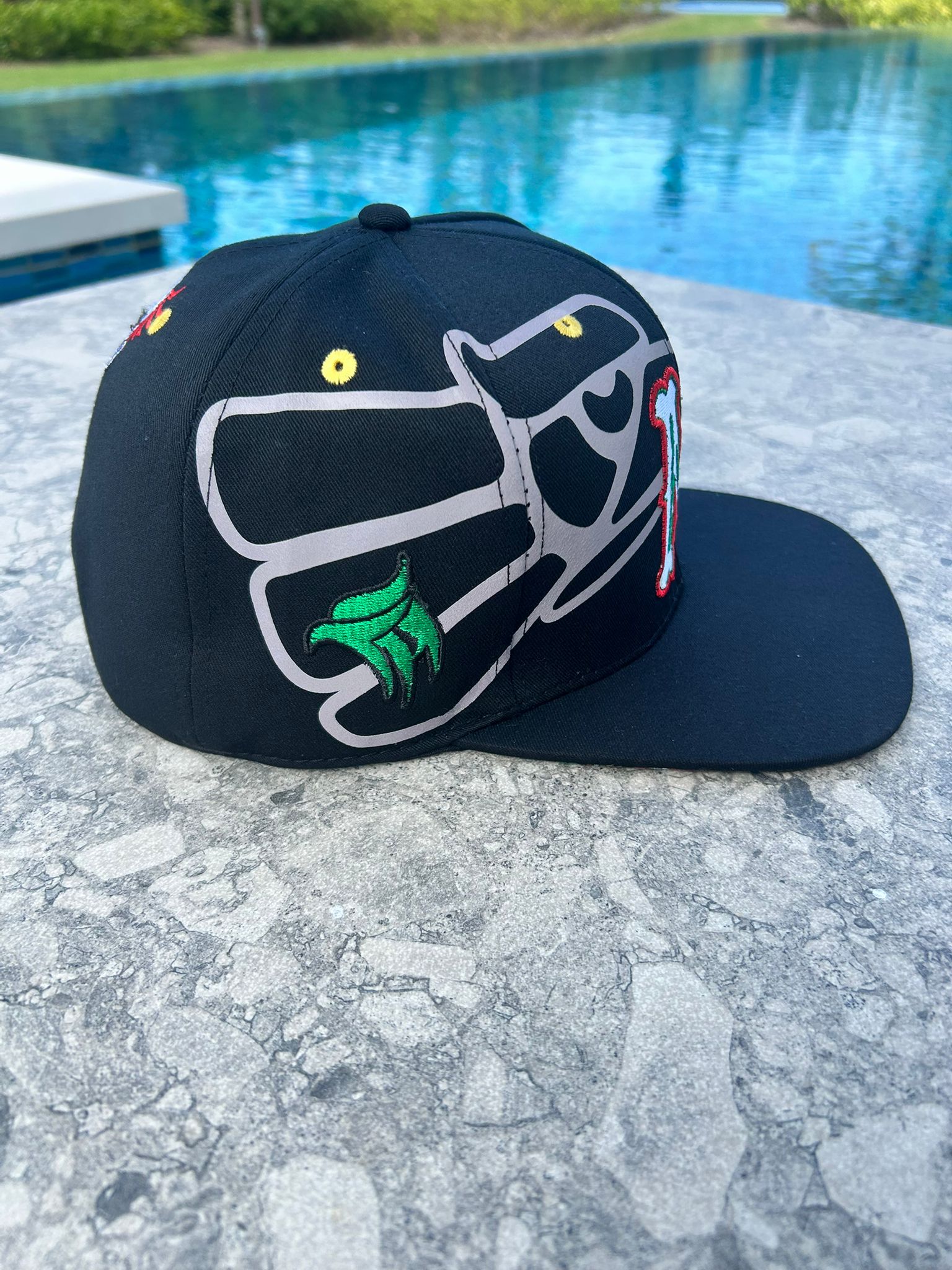 Aztec M black structured snapback hat with adjustable closure