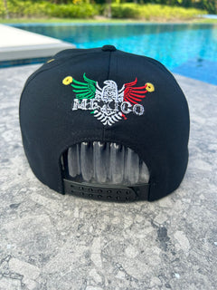 Black Mexico-inspired snapback hat with embroidered front design