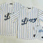 Licey Kids Baseball Jersey -White and Blue Stripes Sublimation, Embroidered Flag