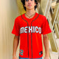 TAINOWEARS Mexico Red Baseball Jersey – 52, Mexican Flag & Coat of Arms, Golden Eagle