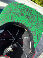 Close-up of Maya symbol design under brim

