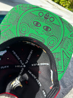 Close-up of Maya symbol design under brim


