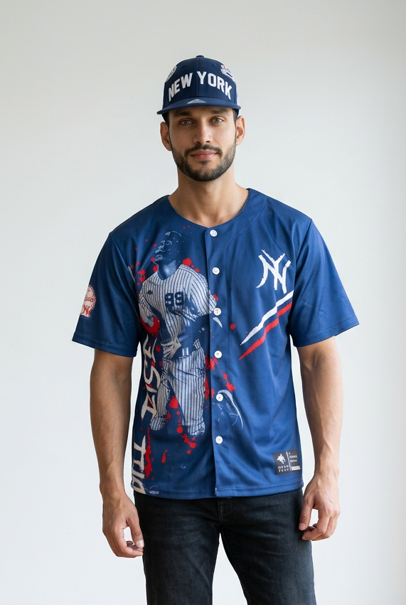 Baseball jersey #99 All Rise | Blue Short Sleeve V-neck NY Embroidery |outh-Adult Main image